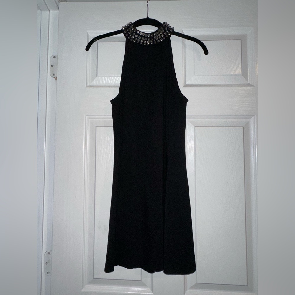Sanctuary Jeweled Mock-Neck Black Mini Dress